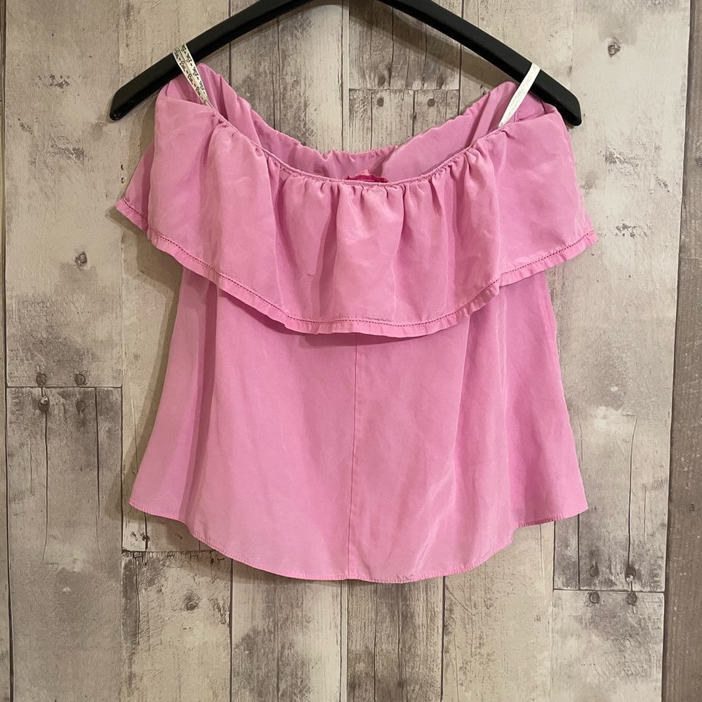 Lilly Pulitzer Top Size L Ginny Pink Ruffle Tube Silk Womens Casual